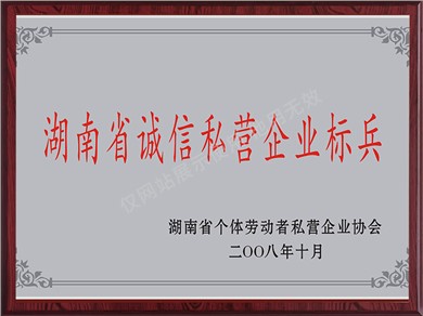 湖南省誠信私營企業(yè)標兵（2008年）